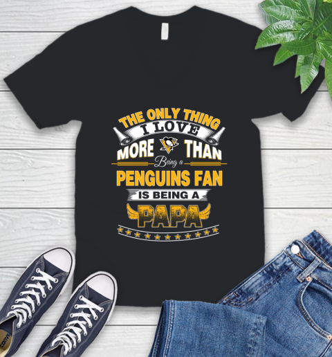 NHL The Only Thing I Love More Than Being A Pittsburgh Penguins Fan Is Being A Papa Hockey V-Neck T-Shirt