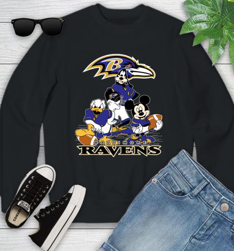 NFL Baltimore Ravens Mickey Mouse Donald Duck Goofy Football Shirt Youth Sweatshirt