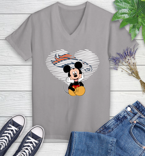 NFL Denver Broncos The Heart Mickey Mouse Disney Football T Shirt_000 Women's V-Neck T-Shirt 4