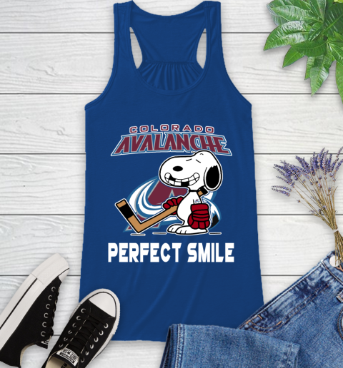NHL Colorado Avalanche Snoopy Perfect Smile The Peanuts Movie Hockey T Shirt Racerback Tank 8
