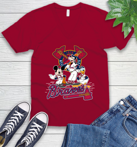 MLB Atlanta Braves Mickey Mouse Donald Duck Goofy Baseball T Shirt V-Neck T-Shirt 7