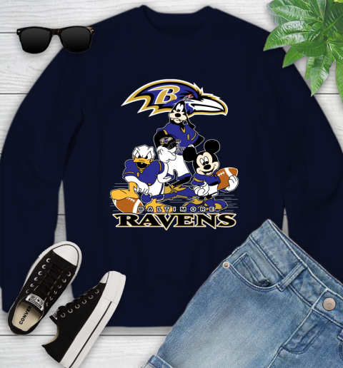 NFL Baltimore Ravens Mickey Mouse Donald Duck Goofy Football Shirt Youth Sweatshirt 2