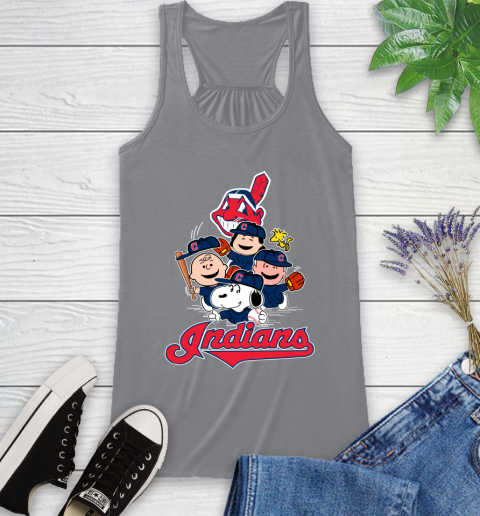 MLB Cleveland Indians Snoopy Charlie Brown Woodstock The Peanuts Movie Baseball T Shirt_000 Racerback Tank 4