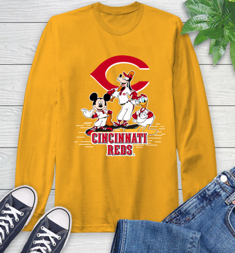 MLB Cincinnati Reds Mickey Mouse Donald Duck Goofy Baseball T Shirt Long Sleeve T-Shirt 2
