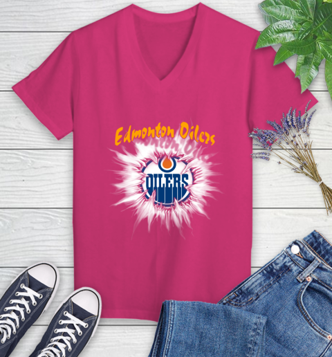 Edmonton Oilers NHL Hockey Adoring Fan Rip Sports Women's V-Neck T-Shirt 9