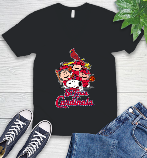 MLB St.Louis Cardinals Snoopy Charlie Brown Woodstock The Peanuts Movie Baseball T Shirt_000 V-Neck T-Shirt
