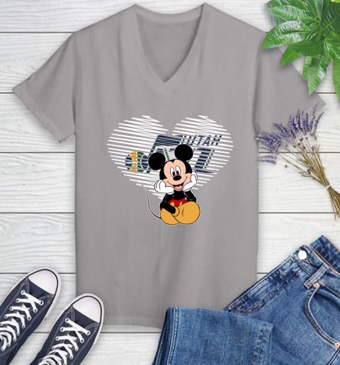 NBA Utah Jazz The Heart Mickey Mouse Disney Basketball Women's V-Neck T-Shirt 4