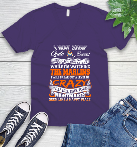 Miami Marlins MLB Baseball Don't Mess With Me While I'm Watching My Team V-Neck T-Shirt 9