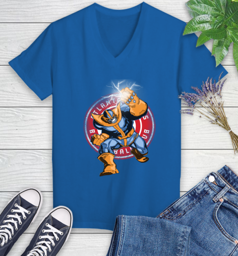 Atlanta Hawks NBA Basketball Thanos Avengers Infinity War Marvel Women's V-Neck T-Shirt 10