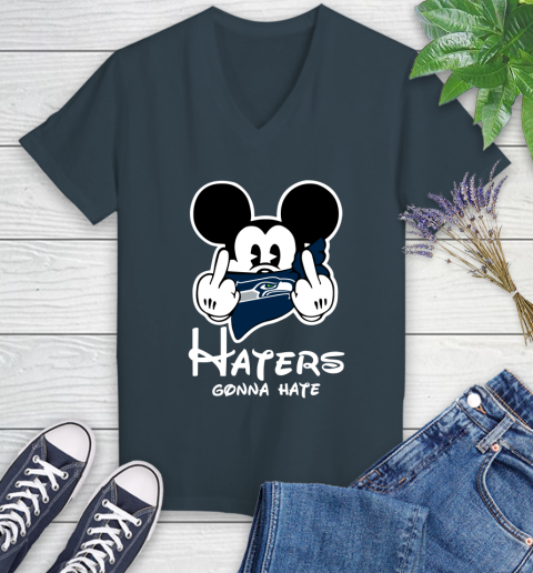 NFL Seattle Seahawks Haters Gonna Hate Mickey Mouse Disney Football T Shirt Women's V-Neck T-Shirt 8