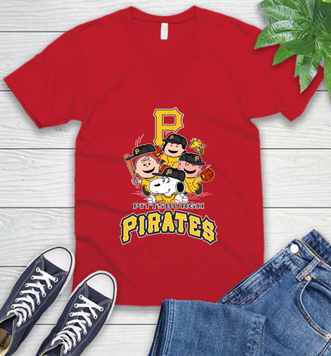 MLB Pittsburgh Pirates Snoopy Charlie Brown Woodstock The Peanuts Movie Baseball T Shirt_000 V-Neck T-Shirt 6