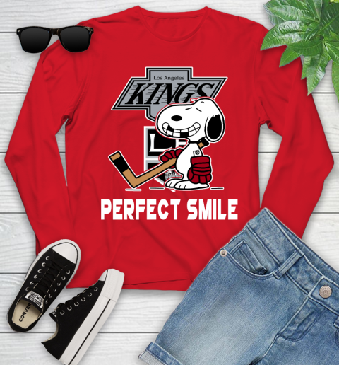 NHL Los Angeles Kings Snoopy Perfect Smile The Peanuts Movie Hockey T Shirt Youth Long Sleeve 11