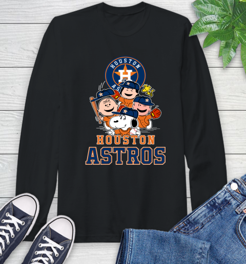 MLB Houston Astros Snoopy Charlie Brown Woodstock The Peanuts Movie Baseball T Shirt Long Sleeve T-Shirt
