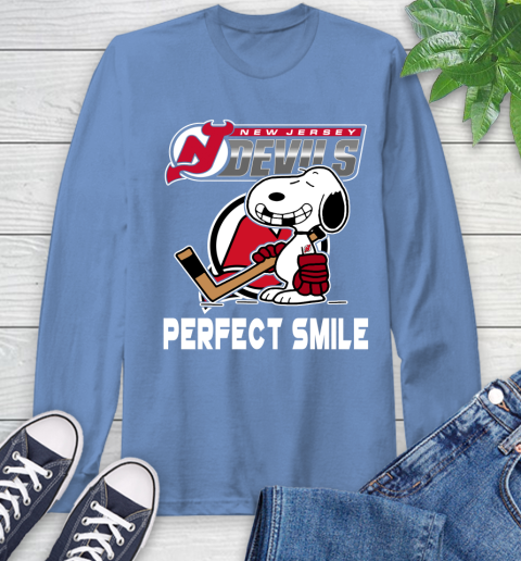 NHL New Jersey Devils Snoopy Perfect Smile The Peanuts Movie Hockey T Shirt Long Sleeve T-Shirt 12