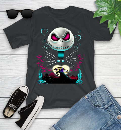 NFL Baltimore Ravens Jack Skellington Sally The Nightmare Before Christmas Football Youth T-Shirt