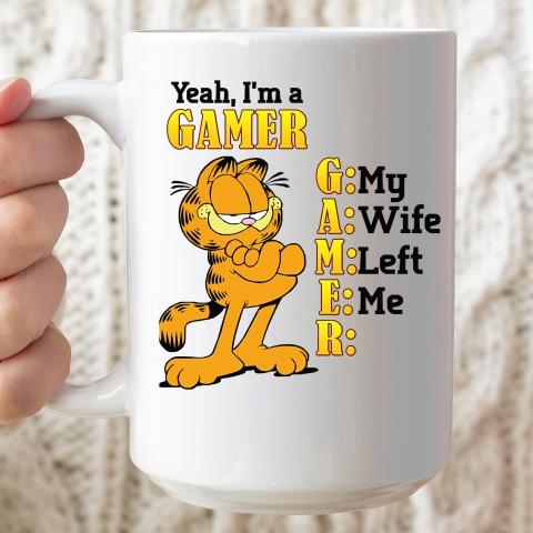 Garfield Yeah I'm A Gamer My Wife Left Me Video Games Ceramic Mug 15oz