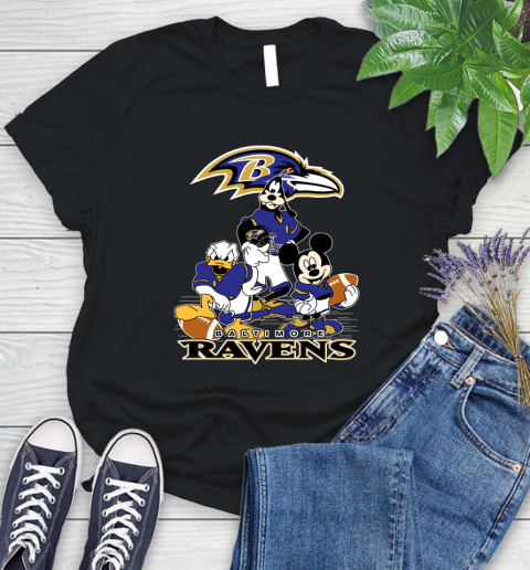 NFL Baltimore Ravens Mickey Mouse Donald Duck Goofy Football Shirt Women's T-Shirt