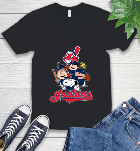 MLB Cleveland Indians Snoopy Charlie Brown Woodstock The Peanuts Movie Baseball T Shirt_000 V-Neck T-Shirt