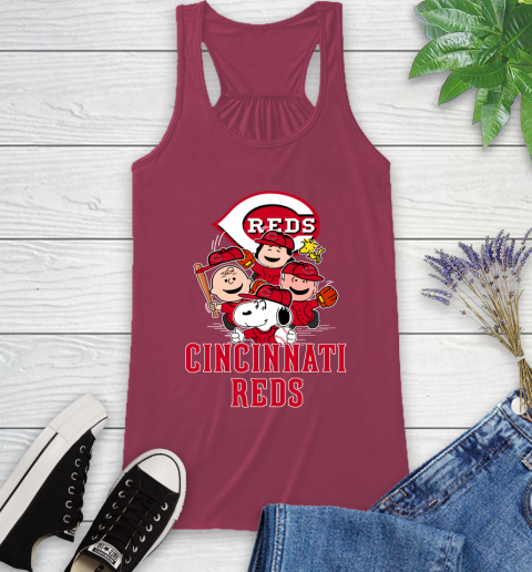 MLB Cincinnati Reds Snoopy Charlie Brown Woodstock The Peanuts Movie Baseball T Shirt_000 Racerback Tank 7