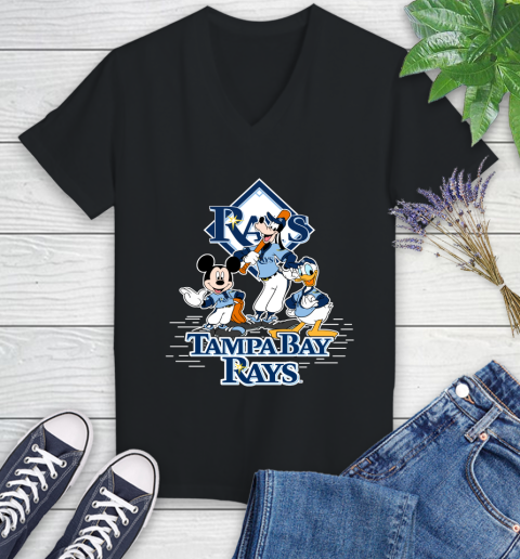 MLB Tampa Bay Rays Mickey Mouse Donald Duck Goofy Baseball T Shirt Women's V-Neck T-Shirt