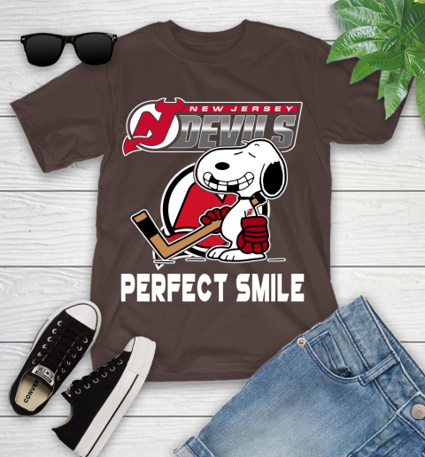 NHL New Jersey Devils Snoopy Perfect Smile The Peanuts Movie Hockey T Shirt Youth T-Shirt 7