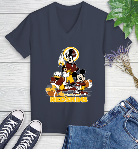NFL Washington Redskins Mickey Mouse Donald Duck Goofy Football Shirt Women's V-Neck T-Shirt 12