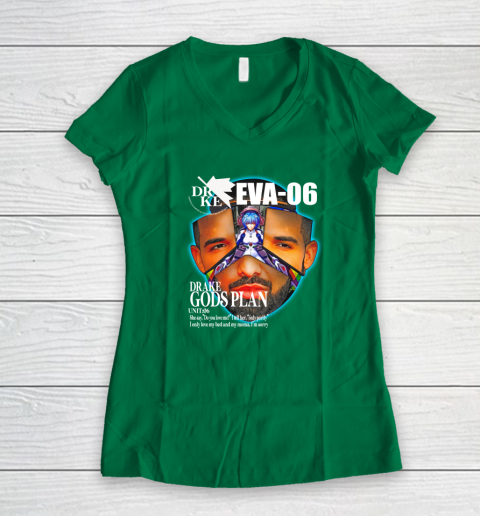 Drake Evangelion Shirt Drake Eva 06 Drake Gods Plan Women's V-Neck T-Shirt 3