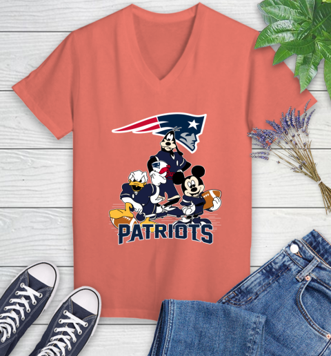 NFL New England Patriots Mickey Mouse Donald Duck Goofy Football Shirt Women's V-Neck T-Shirt 6