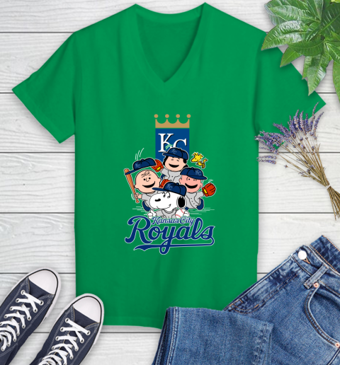 MLB Kansas City Royals Snoopy Charlie Brown Woodstock The Peanuts Movie Baseball T Shirt_000 Women's V-Neck T-Shirt 5