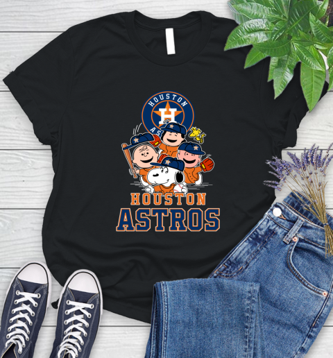 MLB Houston Astros Snoopy Charlie Brown Woodstock The Peanuts Movie Baseball T Shirt Women's T-Shirt