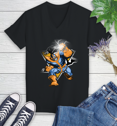 Pittsburgh Penguins NHL Hockey Thanos Avengers Infinity War Marvel Women's V-Neck T-Shirt