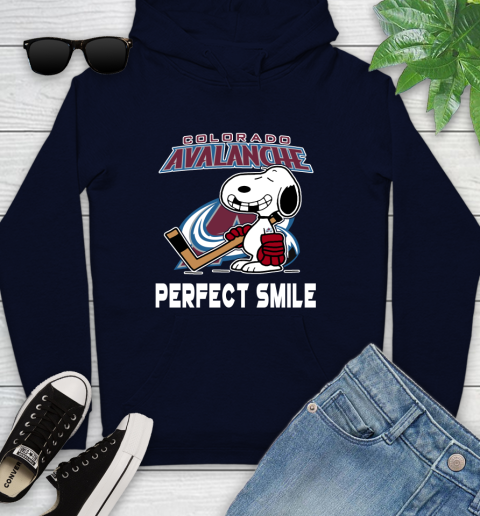 NHL Colorado Avalanche Snoopy Perfect Smile The Peanuts Movie Hockey T Shirt Youth Hoodie 3