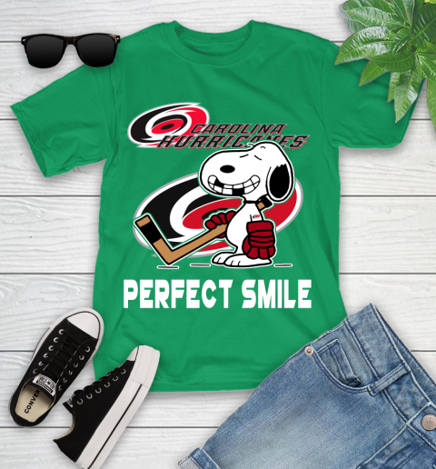 NHL Carolina Hurricanes Snoopy Perfect Smile The Peanuts Movie Hockey T Shirt Youth T-Shirt 8