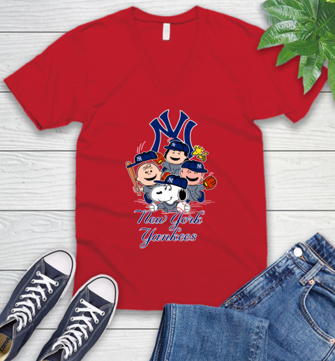 MLB New York Yankees Snoopy Charlie Brown Woodstock The Peanuts Movie Baseball T Shirt_000 V-Neck T-Shirt 6