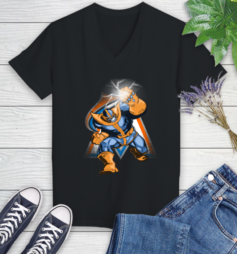 Miami Marlins MLB Baseball Thanos Avengers Infinity War Marvel Women's V-Neck T-Shirt