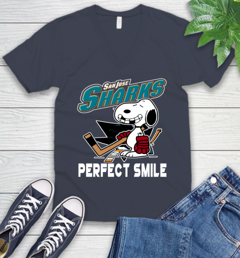 NHL San Jose Sharks Snoopy Perfect Smile The Peanuts Movie Hockey T Shirt V-Neck T-Shirt 8