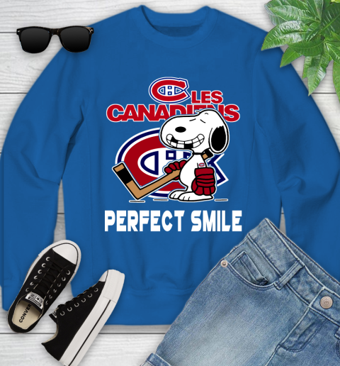 NHL Montreal Canadiens Snoopy Perfect Smile The Peanuts Movie Hockey T Shirt Youth Sweatshirt 7