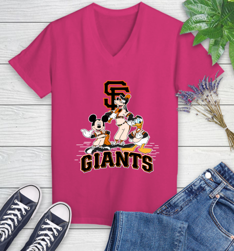 MLB San Francisco Giants Mickey Mouse Donald Duck Goofy Baseball T Shirt Women's V-Neck T-Shirt 9