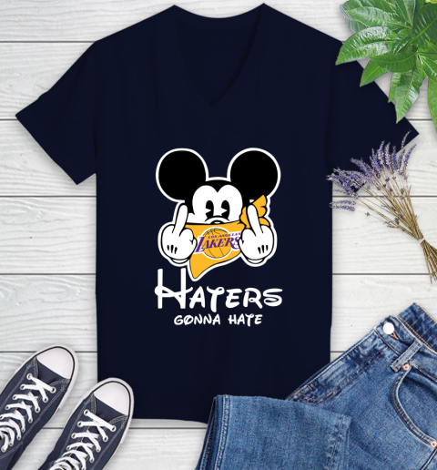 NBA Los Angeles Lakers Haters Gonna Hate Mickey Mouse Disney Basketball T Shirt Women's V-Neck T-Shirt 2