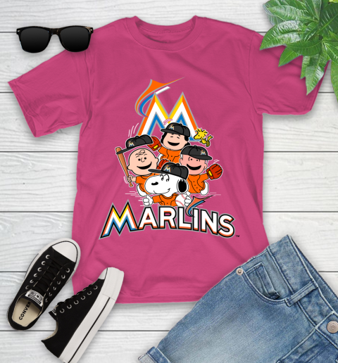 MLB Miami Marlins Snoopy Charlie Brown Woodstock The Peanuts Movie Baseball T Shirt Youth T-Shirt 11