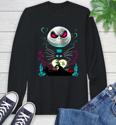 MLB Oakland Athletics Jack Skellington Sally The Nightmare Before Christmas Baseball Long Sleeve T-Shirt