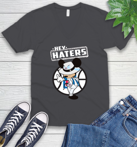 NBA Hey Haters Mickey Basketball Sports Los Angeles Clippers V-Neck T-Shirt 4