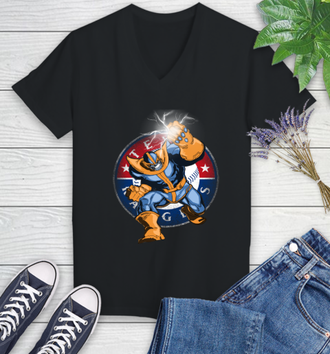 Texas Rangers MLB Baseball Thanos Avengers Infinity War Marvel Women's V-Neck T-Shirt