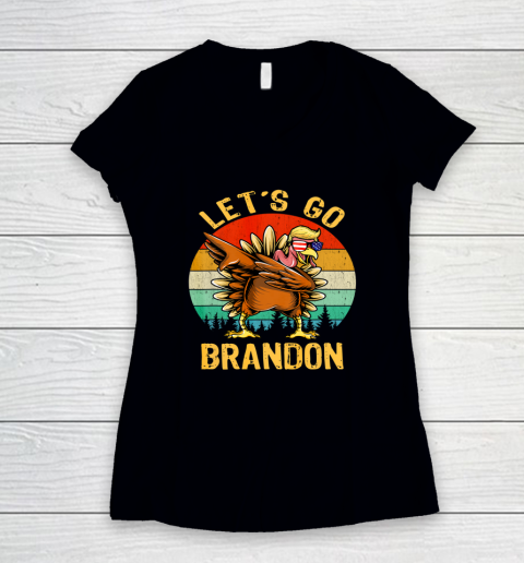 Dabbing Turkey Trump Let's go Brandon Conservative Vintage Women's V-Neck T-Shirt