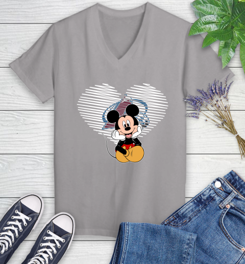NHL Colorado Avalanche Carolina Hurricanes The Heart Mickey Mouse Disney Hockey Women's V-Neck T-Shirt 4