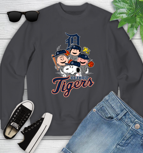 MLB Detroit Tigers Snoopy Charlie Brown Woodstock The Peanuts Movie Baseball T Shirt Youth Sweatshirt 5