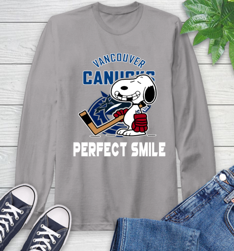 NHL Vancouver Canucks Snoopy Perfect Smile The Peanuts Movie Hockey T Shirt Long Sleeve T-Shirt 6