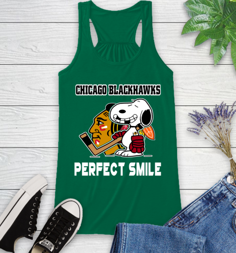 NHL Chicago Blackhawks Snoopy Perfect Smile The Peanuts Movie Hockey T Shirt Racerback Tank 6