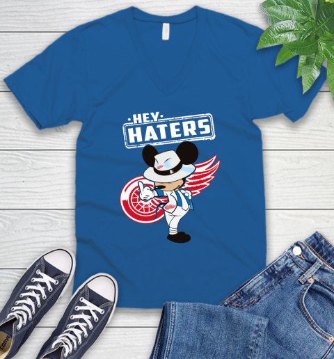 NHL Hey Haters Mickey Hockey Sports Detroit Red Wings V-Neck T-Shirt 5