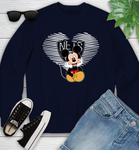 NBA Brooklyn Nets The Heart Mickey Mouse Disney Basketball Youth Sweatshirt 2